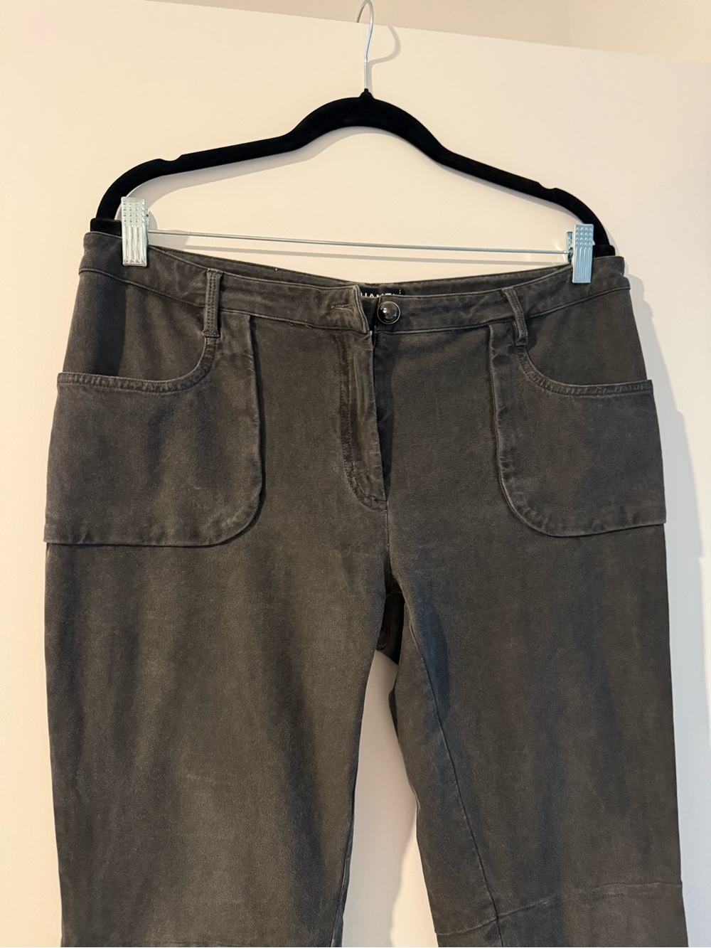 CHANEL Dark Gray Straight-Leg Pants with Front Patch Pockets